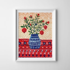 Pomegranate Vase Art Print Gouache Illustration Flowers art | Etsy