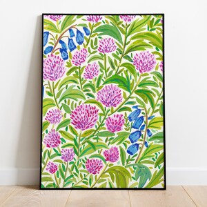 DIGITAL Pink Flowers Field Art Print, Printable Digital Download, Gouache Illustration, Home Decor Poster, Floral Art Print image 6