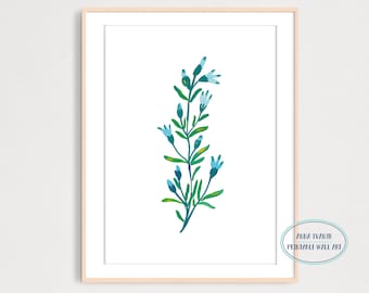 Blue Wildflower Botanical Art Print, Printable Gouache Illustration, Housewarming Wall Art, Floral Wall Decor