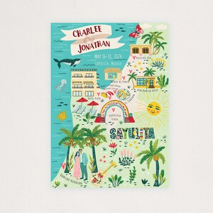 Invitación ilustrada del mapa de boda personalizado DIGITAL, guardar la fecha, mapa de bienvenida, itinerario, archivo imprimible, cualquier ubicación, cartel de viaje