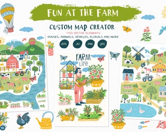 Fun at the Farm - Map Creator Clipart - Printable Art - Wall Art - City Map Creator - Kids Art Doodles