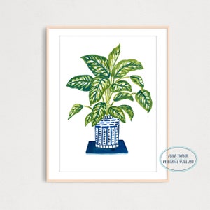 DIGITAL Green Plant Art Print, Printable Digital Download Art Print, Gouache Illustration, Housewarming Gift, Botanical Plant Drawing image 5