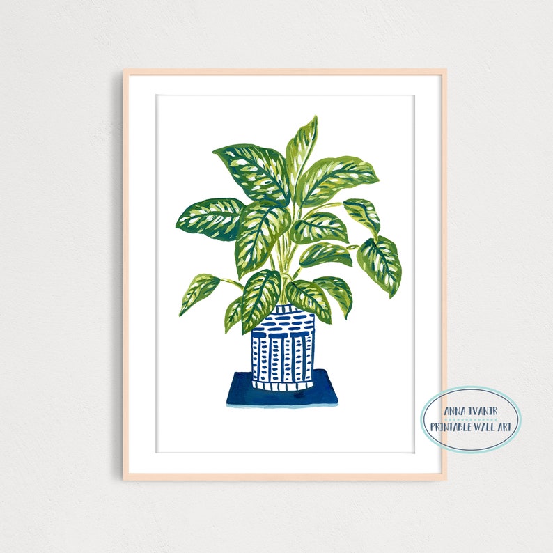 DIGITAL Green Plant Art Print, Printable Digital Download Art Print, Gouache Illustration, Housewarming Gift, Botanical Plant Drawing image 5