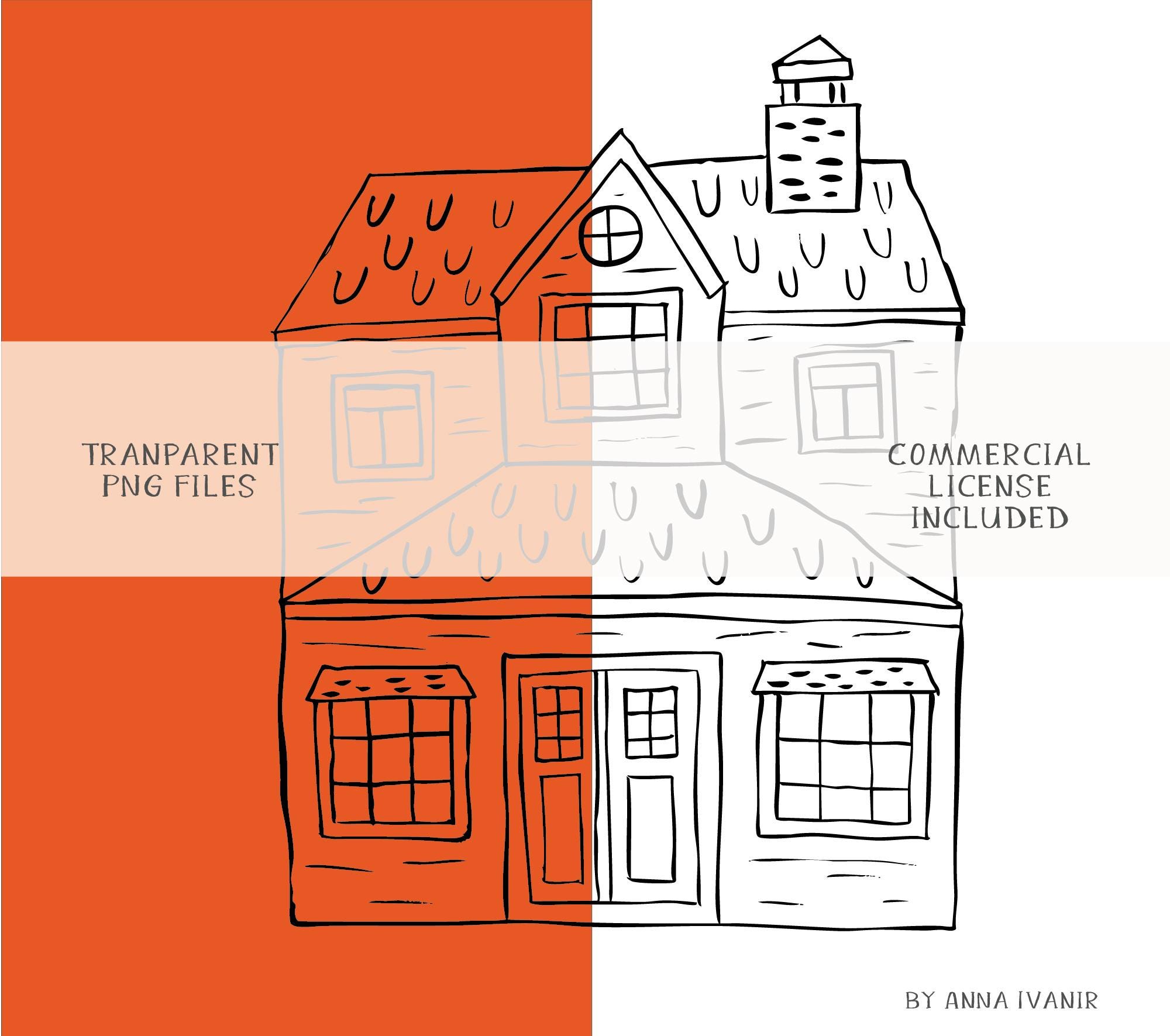 20 Hand-drawn House Clipart Set With Cottages, Village Homes & Bonus ...