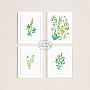 Gouache Wildflowers Set of 4 Art Prints, Nursery Room Decor, Floral Poster, Printable Digital Prints, Farmhouse Decor