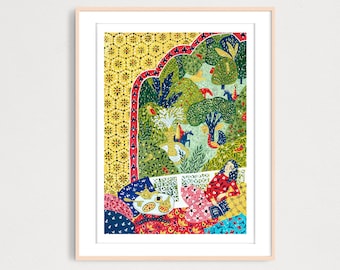 ART PRINT Persian Folktale Art Print, Wall Decor, Illustration Folktale, Kids Room, Magic Illustration,