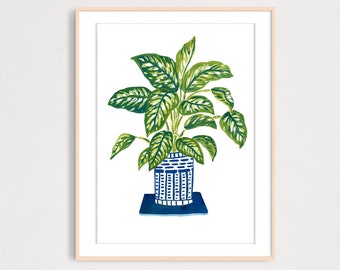 DIGITAL Green Plant Art Print, Printable Digital Download Art Print,  Gouache Illustration, Housewarming Gift, Botanical Plant Drawing