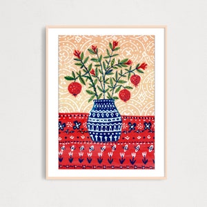 DIGITAL Florero de granada Arte Impresión, Gouache Ilustración, Imprimible Digital Descargar Art Print, Flores arte Imprimir, Cartel de arte mural