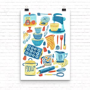 DIGITAL Baking Essentials Items Art Print, Printable Digital Download, Gouache Illustration, Kitchen Poster Decor image 6