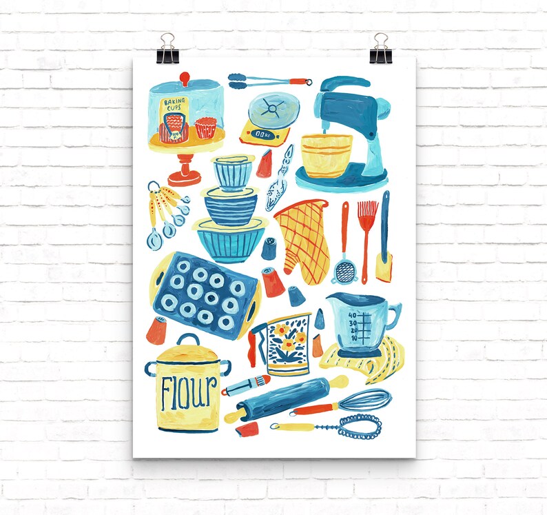 DIGITAL Baking Essentials Items Art Print, Printable Digital Download, Gouache Illustration, Kitchen Poster Decor image 6