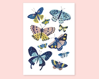 Butterflies Art Print, Butterflies Illustration, Insects Print, Print for Nursery
