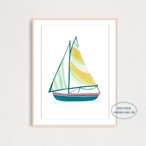 Sailboat Kids Art Print, Printable Wall Decor, Naurical Art Print, Playroom Wall Decor, Nursery Sea Themed Art Print