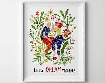 ART PRINT Dream Together, Art Print, Wall Decor, Gift Fot Couples