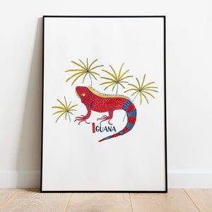I is for Iguana Animal Alphabet Art Print, Kids Wall Decor, Gouache Illustration, Printable Digital Art Print