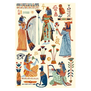 DIGITAL Ancient Egypt Queens Art Print, Printable Digital Download Art Print, Historical Poster, Gouache Illustration, Wall Decor image 2