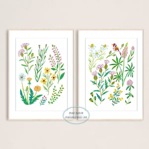 Wildflowers Art Print, Farmhouse Decor, Gouache Illustration, Botanical Poster, Printable Artwork, Nursery Room Decor