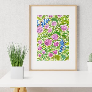 DIGITAL Pink Flowers Field Art Print, Printable Digital Download, Gouache Illustration, Home Decor Poster, Floral Art Print image 3