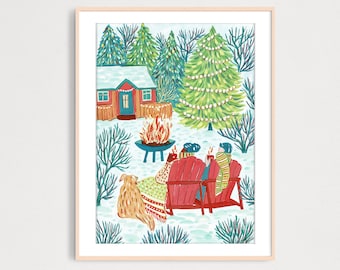 Holiday Cheer Gouache Printable Art, Christmas Holiday Wall Decor, Instant Download Home Wall Art