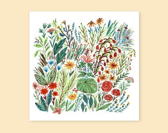 Flower Field Art Print, Wall Decor, Illustration Art Print, Wall Art Print