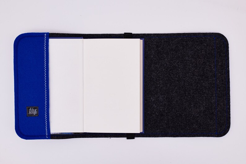 Felt book cover / book case grey and blue, useful when traveling image 4