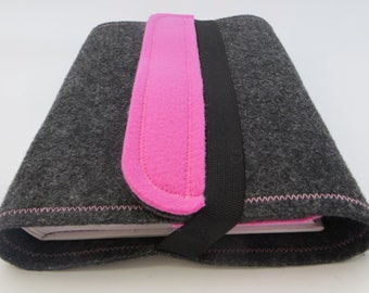 felt book cover, book protector, grey and pink