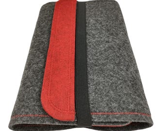 Felt book sleeve / cover, grey and melange red, very useful when traveling