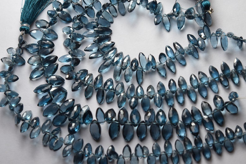 Natural London Blue Topaz Faceted Marquise Briolettes 8 Inches Size 11-9mm