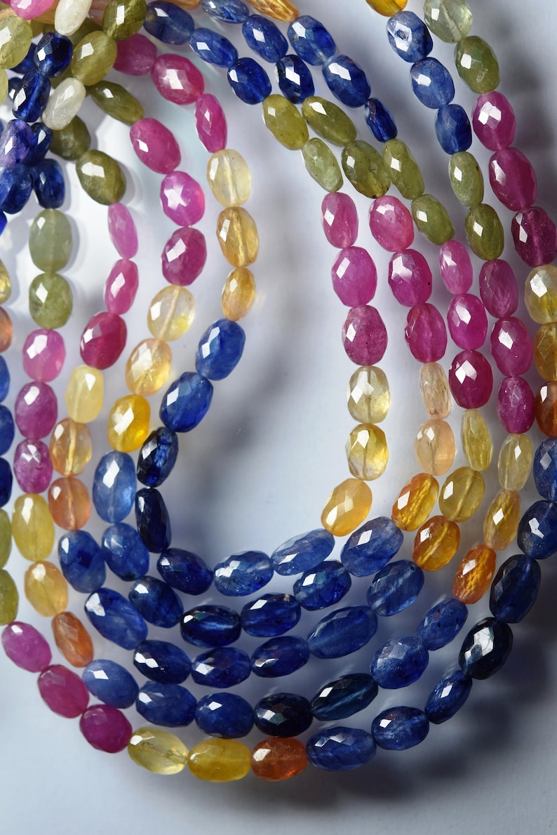 14 Inches Size 11-6mm Full Strand Multi Precious Sapphire Faceted Oval Nuggets Super Finest