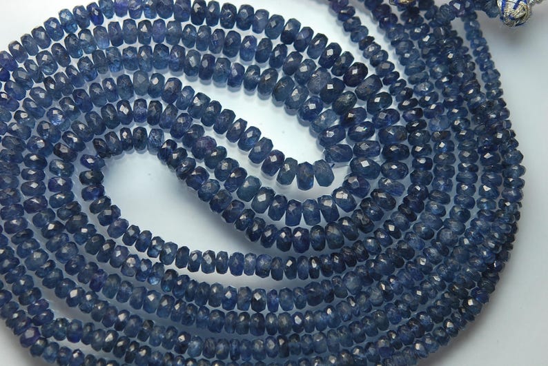 NATURAL BURMA Blue Sapphire Faceted Rondelles 4-3mm Super Wholesale Price 14 Inches Necklace