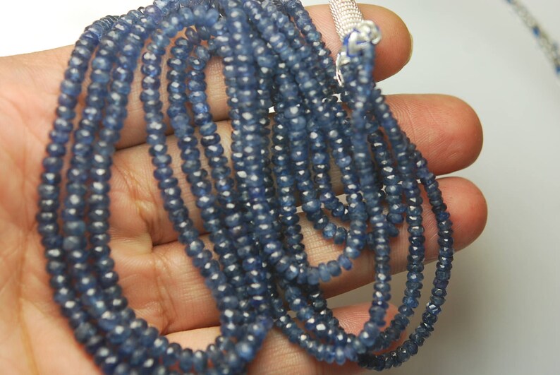 NATURAL BURMA Blue Sapphire Faceted Rondelles 4-3mm Super Wholesale Price 14 Inches Necklace