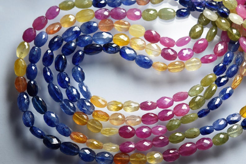 14 Inches Size 11-6mm Full Strand Multi Precious Sapphire Faceted Oval Nuggets Super Finest