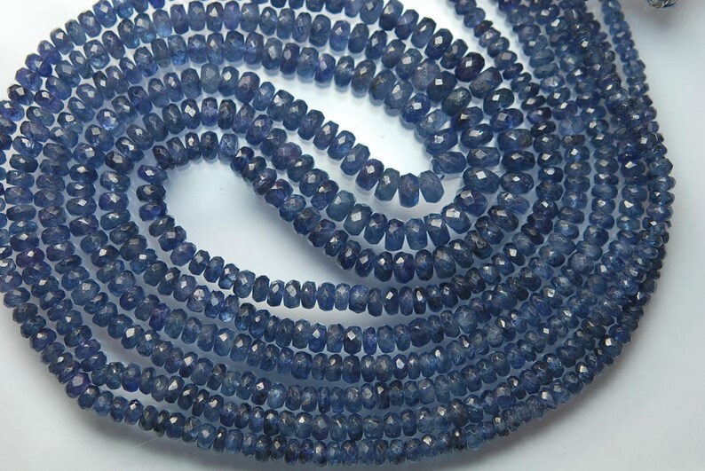 NATURAL BURMA Blue Sapphire Faceted Rondelles 4-3mm Super Wholesale Price 14 Inches Necklace