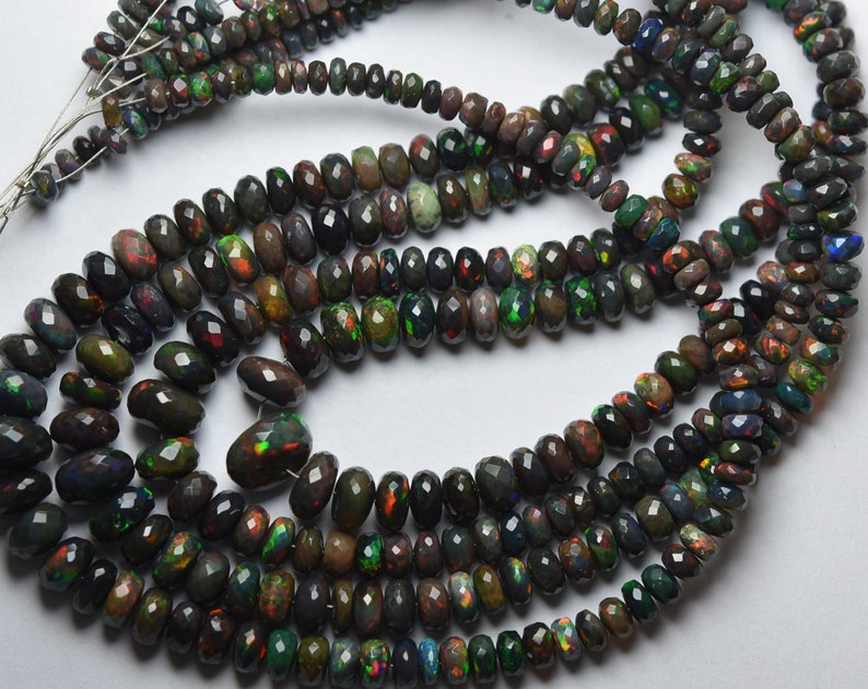 LARGE Size 10-4mm Full Fire Black Opal Faceted Rondelles 17 Inches Strand Super Finest