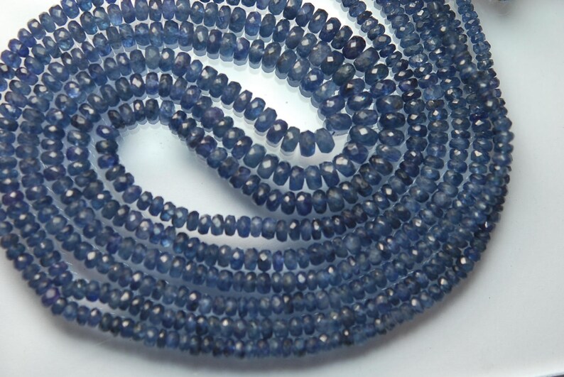 NATURAL BURMA Blue Sapphire Faceted Rondelles 4-3mm Super Wholesale Price 14 Inches Necklace
