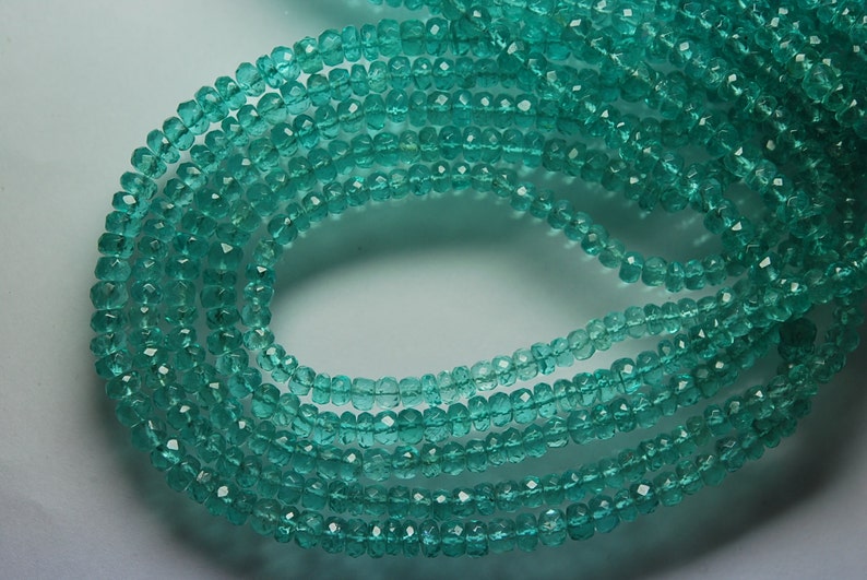 14 Inches Super Finest Quality Sky Sea GREEN Apatite Faceted Rondelles Size 4.5mm 68 Cts