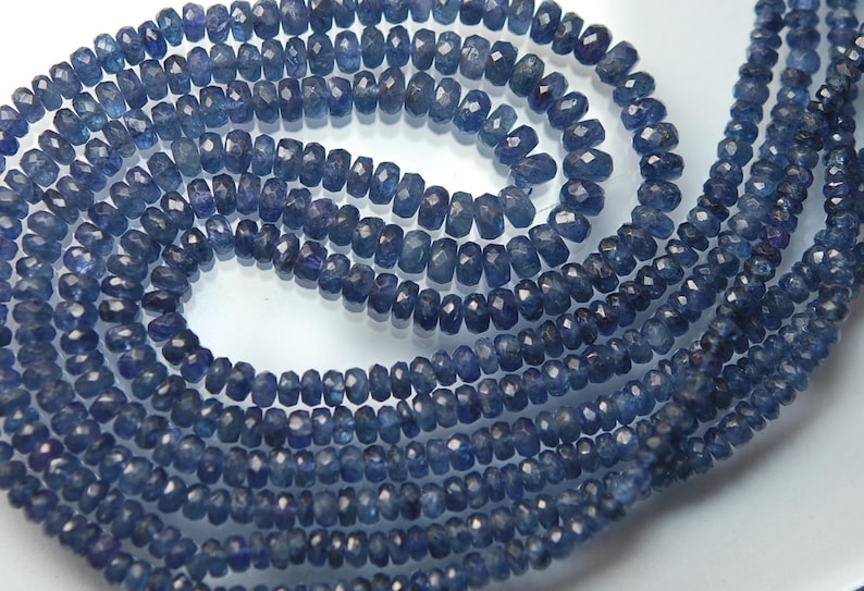 NATURAL BURMA Blue Sapphire Faceted Rondelles 4-3mm Super Wholesale Price 14 Inches Necklace