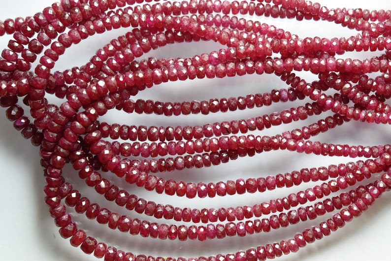 Natural Longido Ruby Faceted Rondelles 13 Inches Size 6-3.5mm AAA Super Finest Cutting