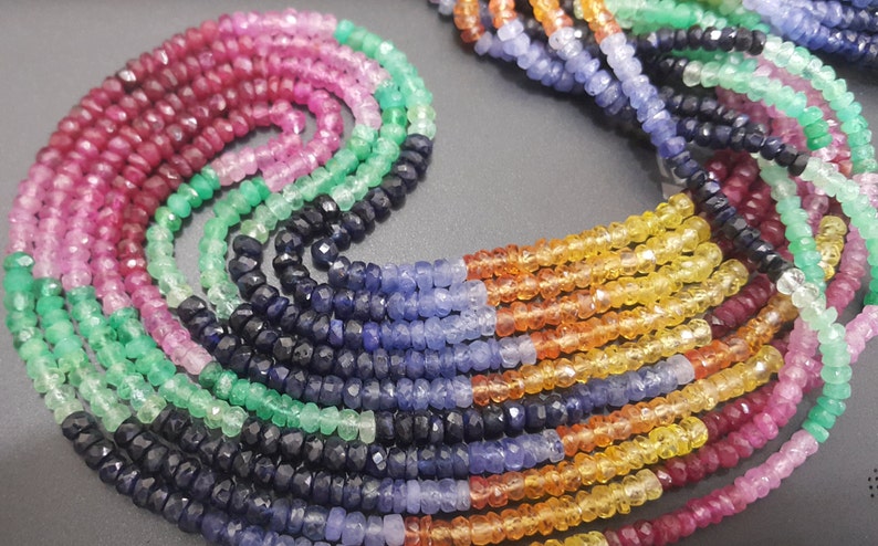 Natural Multi Precious Faceted Rondelles Blue sapphire Strand Size 3-3.25mm 16 Inches Emerald Ruby