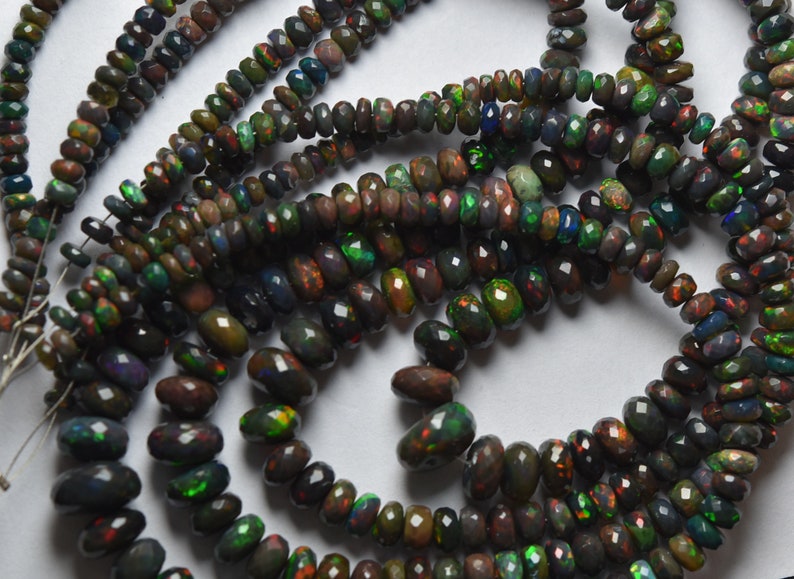 LARGE Size 10-4mm Full Fire Black Opal Faceted Rondelles 17 Inches Strand Super Finest