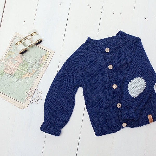 SALE 50% OFF Wool sweater for children, merino wool / Blue hand knitted cardigan for baby - kids/ Children sweater, top, jacket