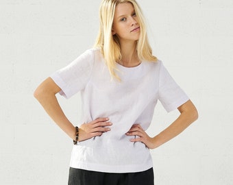 Casual Bohemian Romantic Blouse, Short Sleeve Boho Linen Shirt Women