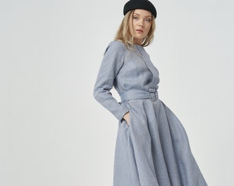 Robe blue linen slip, robe Kaftan Maxi pour femmes