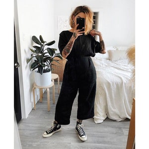 Linen Jumpsuit Black Etsy UK