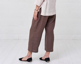 Linen Palazzo Cropped Pants For Women, Loose Plus Size Pants