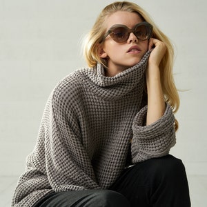 Chunky Linen Boho Cardigan for Women, Ideal Autumn Gift Sweater