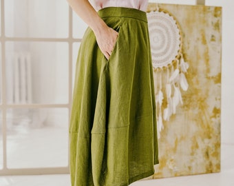 Asymmetric Long Linen Skirt, Maxi Linen Skirt For Women