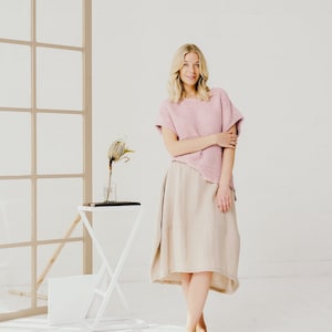 Cream Long Linen Skirt, High Waisted Linen Skirt For Women image 1