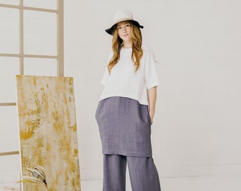 Womens Wide Leg Linen Pants, Linen Pantalon Boho Pants For Women