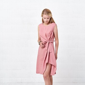 Pink Shift Linen Wrap Dress, Boho Womens Linen Dresses image 2