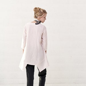 Bohemian Asymmetrical White Linen Tunic Blouse for Women
